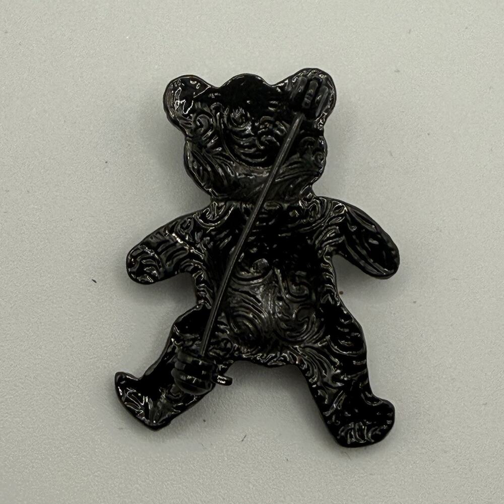 Vintage Lot of Two Teddy Bear Brooch Pins Gold Tone Black Enamel‎ Rhinestone - Picture 5 of 7
